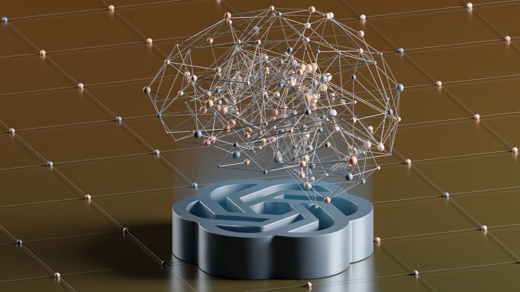 a computer generated image of a network and a laptop