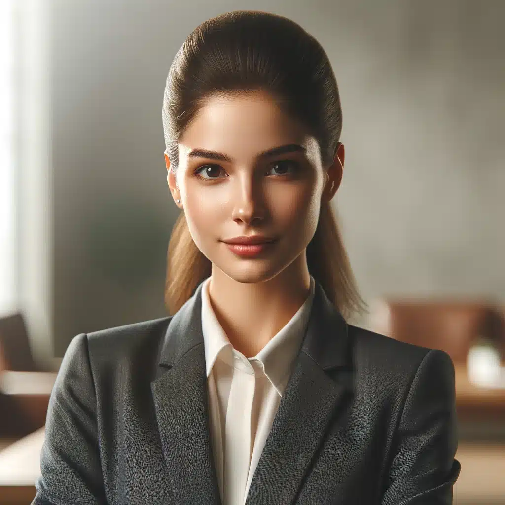 Ai Headshot Generator - a professional LinkedIn profile photo of a business woman. She should be dressed in a modern, stylish business suit, presenting a confident.