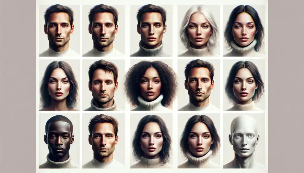AI Headshot Generator - a minimalist and realistic image representing 'The Future of Profile Pictures'. Feature a few headshots that look like actual people.