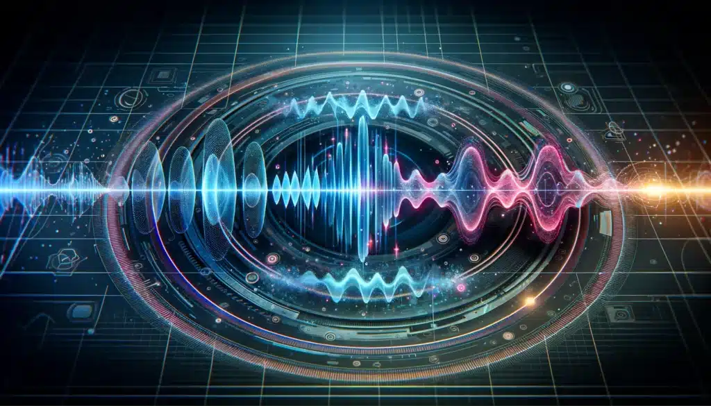 Graphic of a waveform being transformed by a Voice Changer