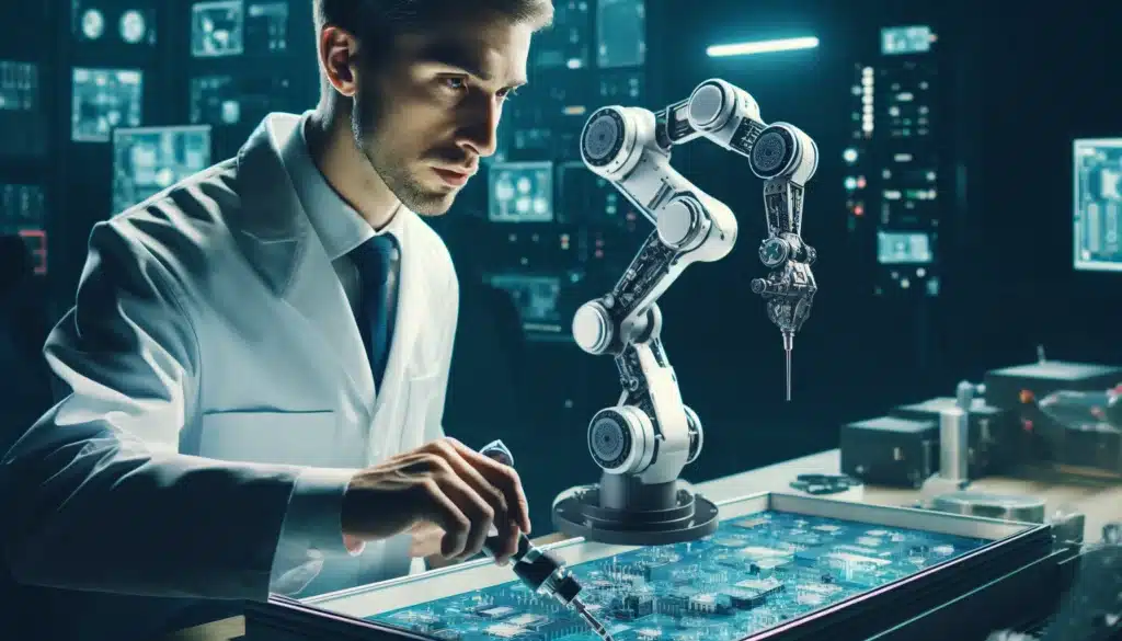 Human operator controlling robotic arm with joystick - Responsible AI.