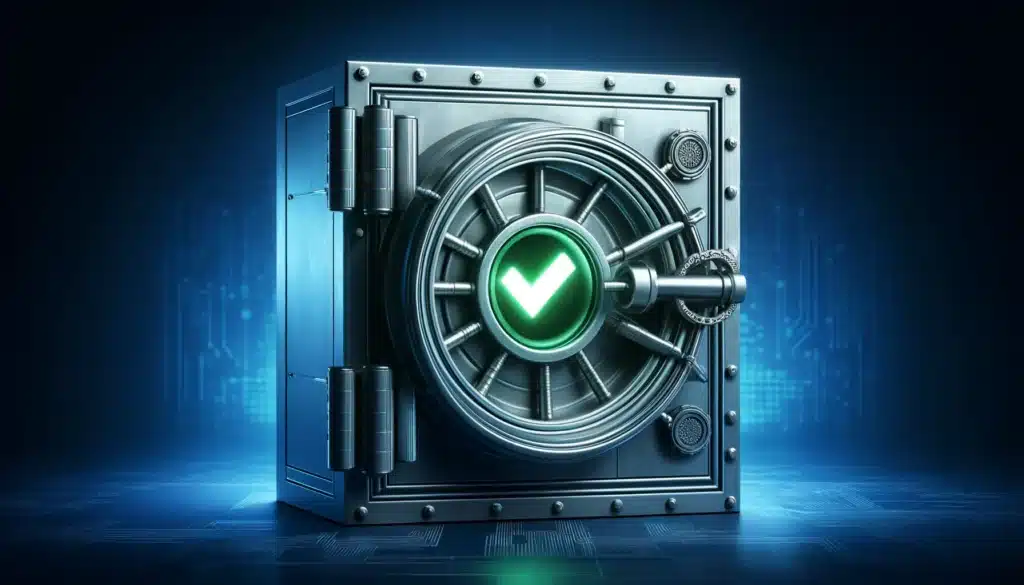 Vault icon with checkmark, symbolizing secure data storage with Responsible AI.