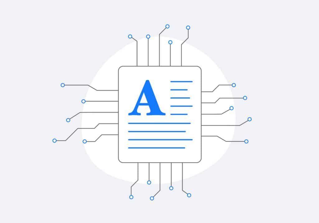 Graphic of a document icon with circuit lines, symbolizing Google AI processing text.
