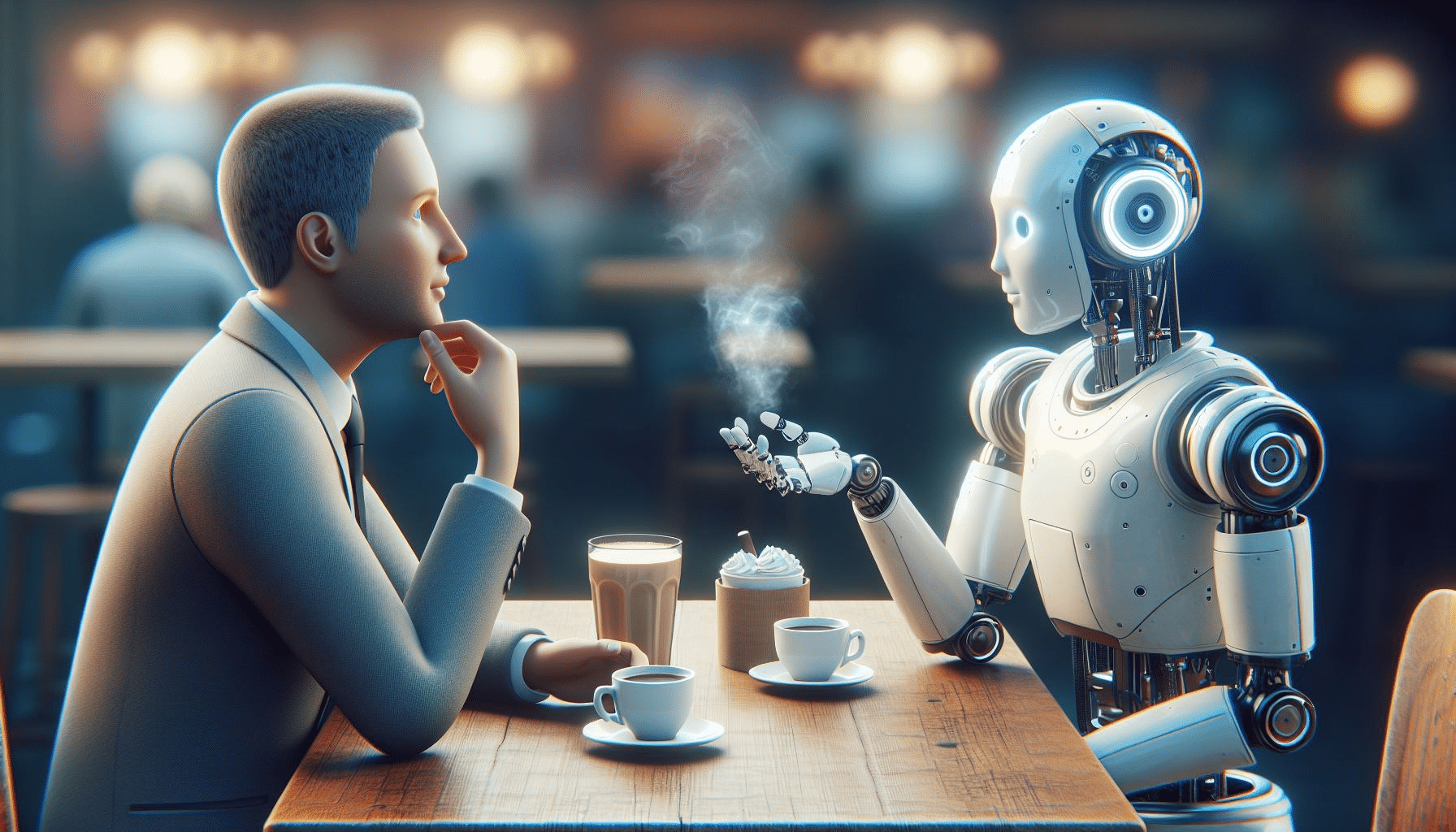 Human and AI Humanizer at a cafe.