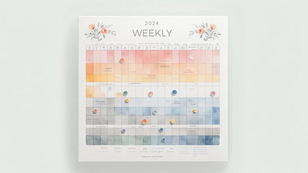 This minimalist illustration depicts a weekly calendar, beautifully rendered in soft watercolor washes with color-coded tasks and inspiring quotes. It exemplifies how AI PDF brings serene organization to our lives, blending functionality with the aesthetic appeal of watercolor art for planning and inspiration.This minimalist illustration depicts a weekly calendar, beautifully rendered in soft watercolor washes with color-coded tasks and inspiring quotes. It exemplifies how AI PDF brings serene organization to our lives, blending functionality with the aesthetic appeal of watercolor art for planning and inspiration.