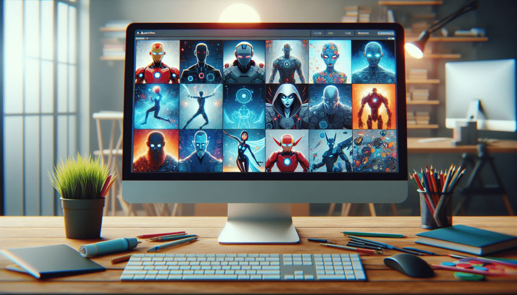 A computer screen displaying various animation styles, showcasing the diverse capabilities of AI animation tools.