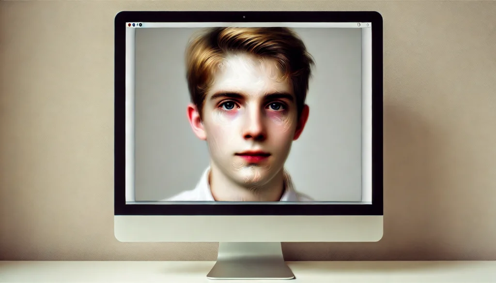 Blurry and distorted AI-generated face on a computer monitor, symbolizing the unreliability of GenAI.