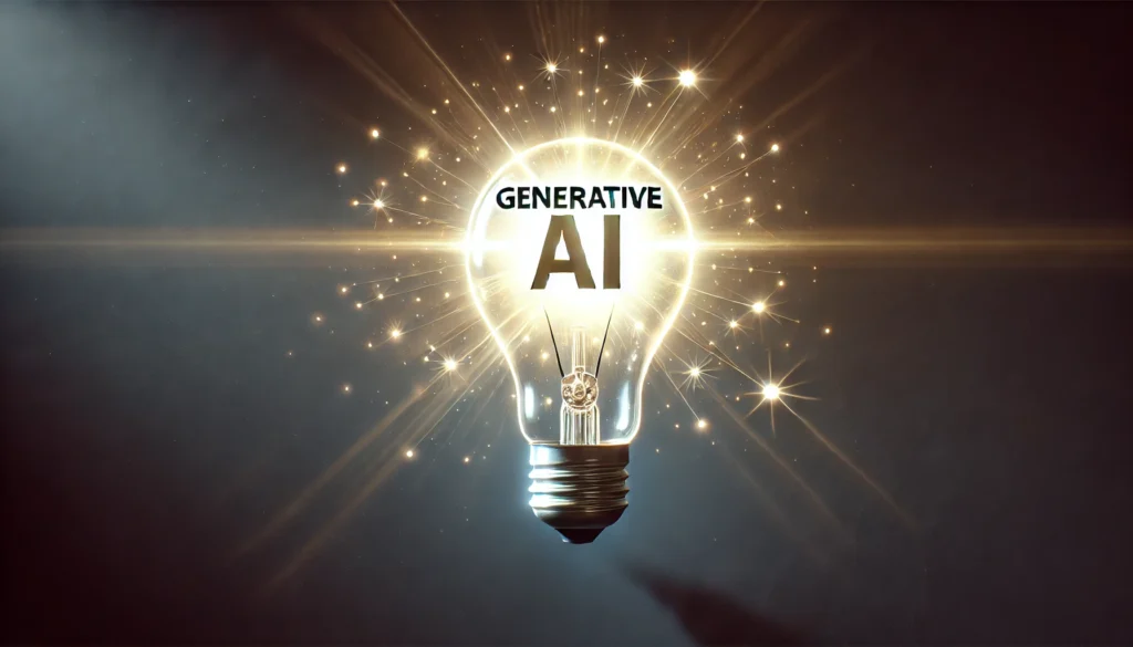 Brightly shining light bulb with a 'GenAI' label, symbolizing innovation and bright ideas.
