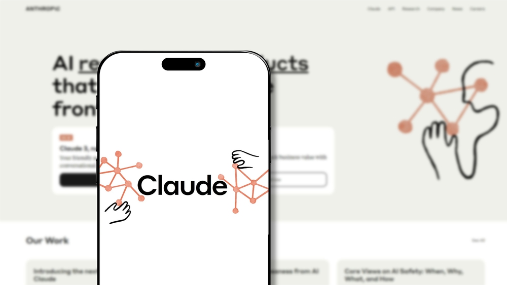 Claude AI logo on smartphone screen with its website in background. Claude is a next generation AI assistant, trained to be safe, accurate, and secure.