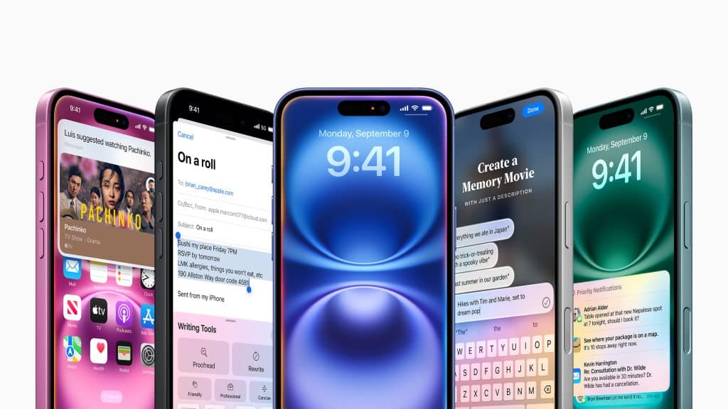 Apple Intelligence logo with iPhone 16