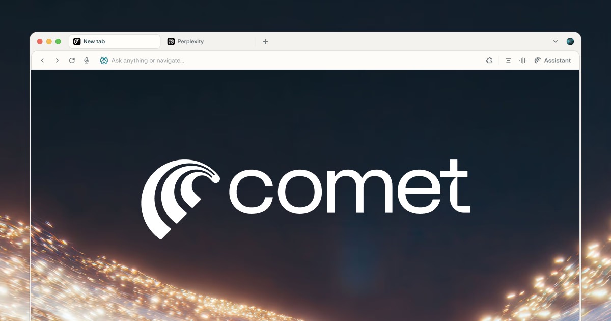 Comet browser interface showing the homepage with the Comet logo on a clean, modern browser window