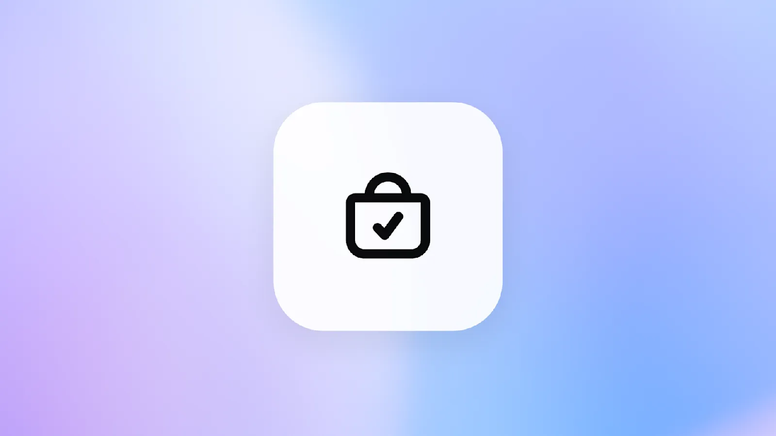 Instant checkout shopping bag icon with check mark on gradient background