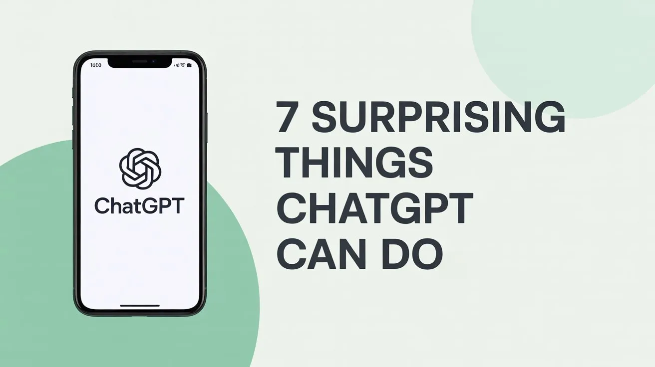"Hero image with smartphone showing ChatGPT logo beside bold text reading 7 Surprising Things ChatGPT Can Do."