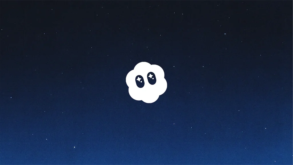 White cloud-like Sora 2 logo with star-shaped eyes centered on a dark blue starry background.