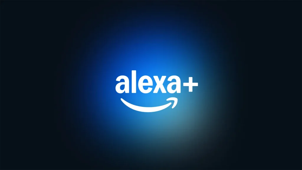 Alexa+ logo displayed on a blue gradient background, highlighting Alexa+ as Amazon’s upgraded AI assistant experience.