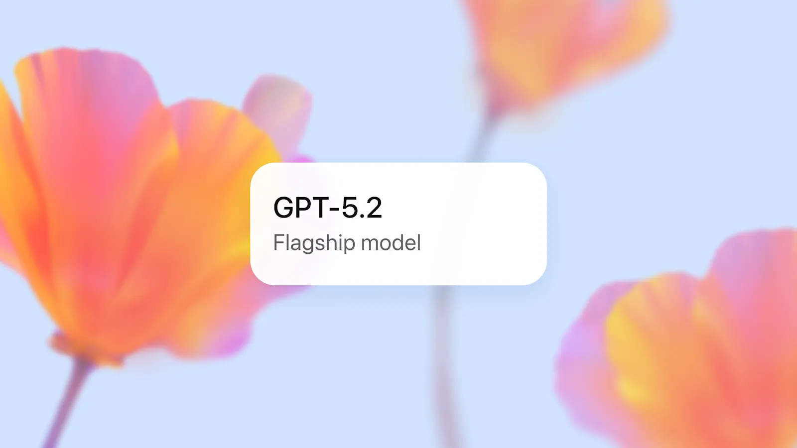 GPT-5.2 flagship model label displayed on a soft gradient background with abstract floral shapes, representing OpenAI’s latest core model update.