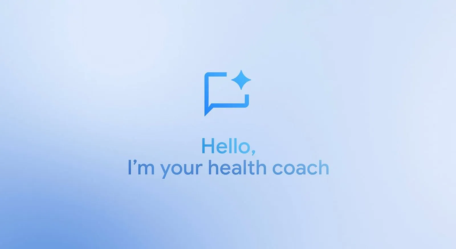 Fitbit AI welcome screen with a blue chat-style icon and the message, “Hello, I’m your health coach.”