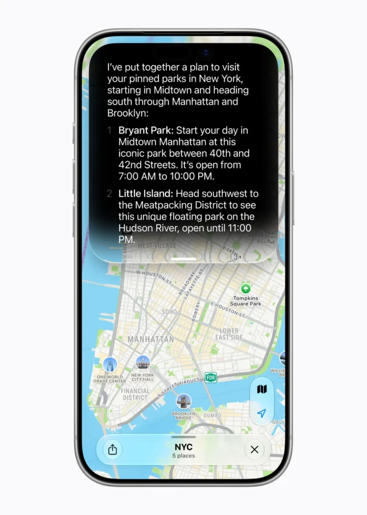 Siri AI shown on an iPhone suggesting pet name options in Messages based on a group conversation and a photo of a hedgehog.