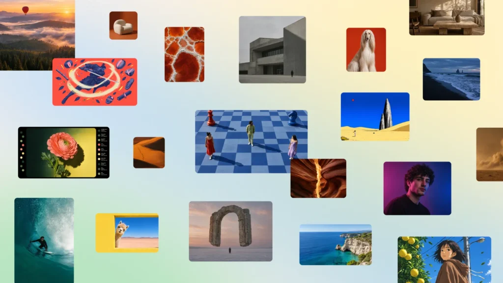 Canva Craft AI image generation showcase featuring landscapes, portraits, digital artwork, architecture, and creative visuals.
